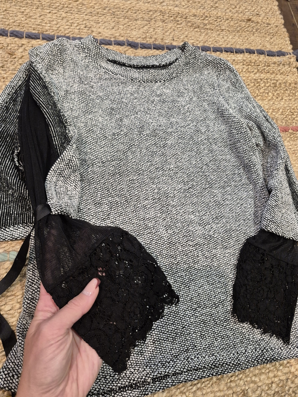 Vintage Sweater with Black Lace Cuffs